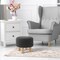 Pouf Ottoman Footstool, 13" Round x 11" High, Hand-Knitted Cotton Footrest, Non-Skid Wood Legs, Boho Foot Stool for Living Room, Bedroom